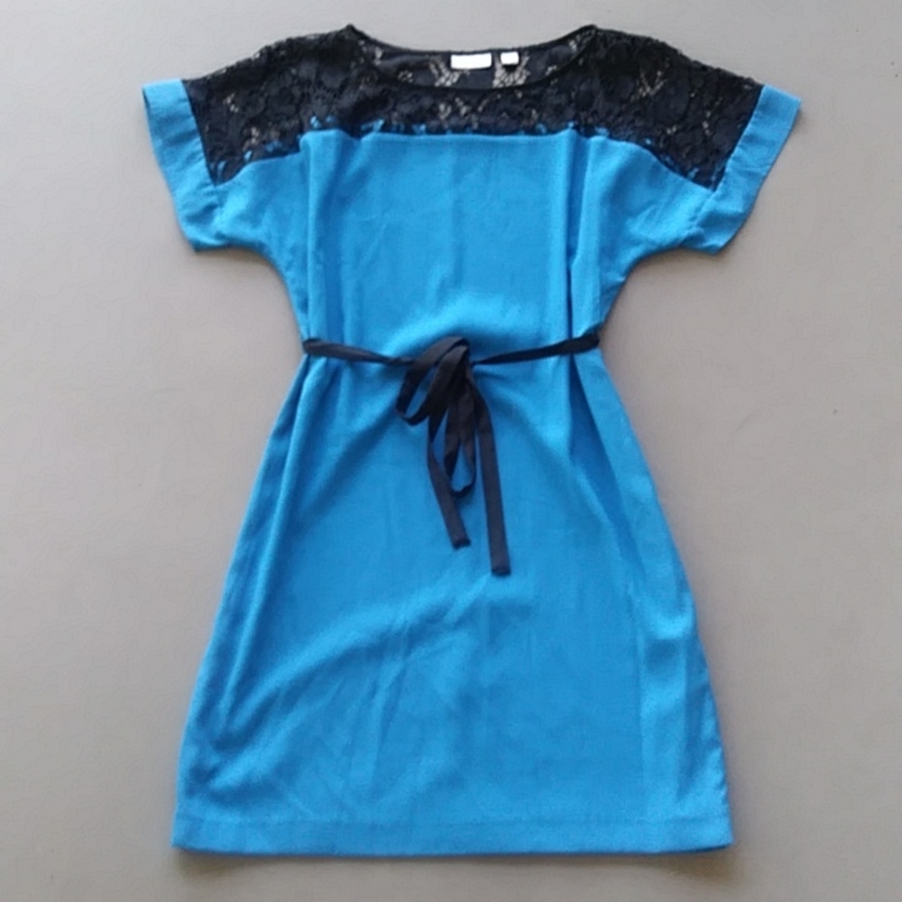 New York & Company blue and black lace yoke dress